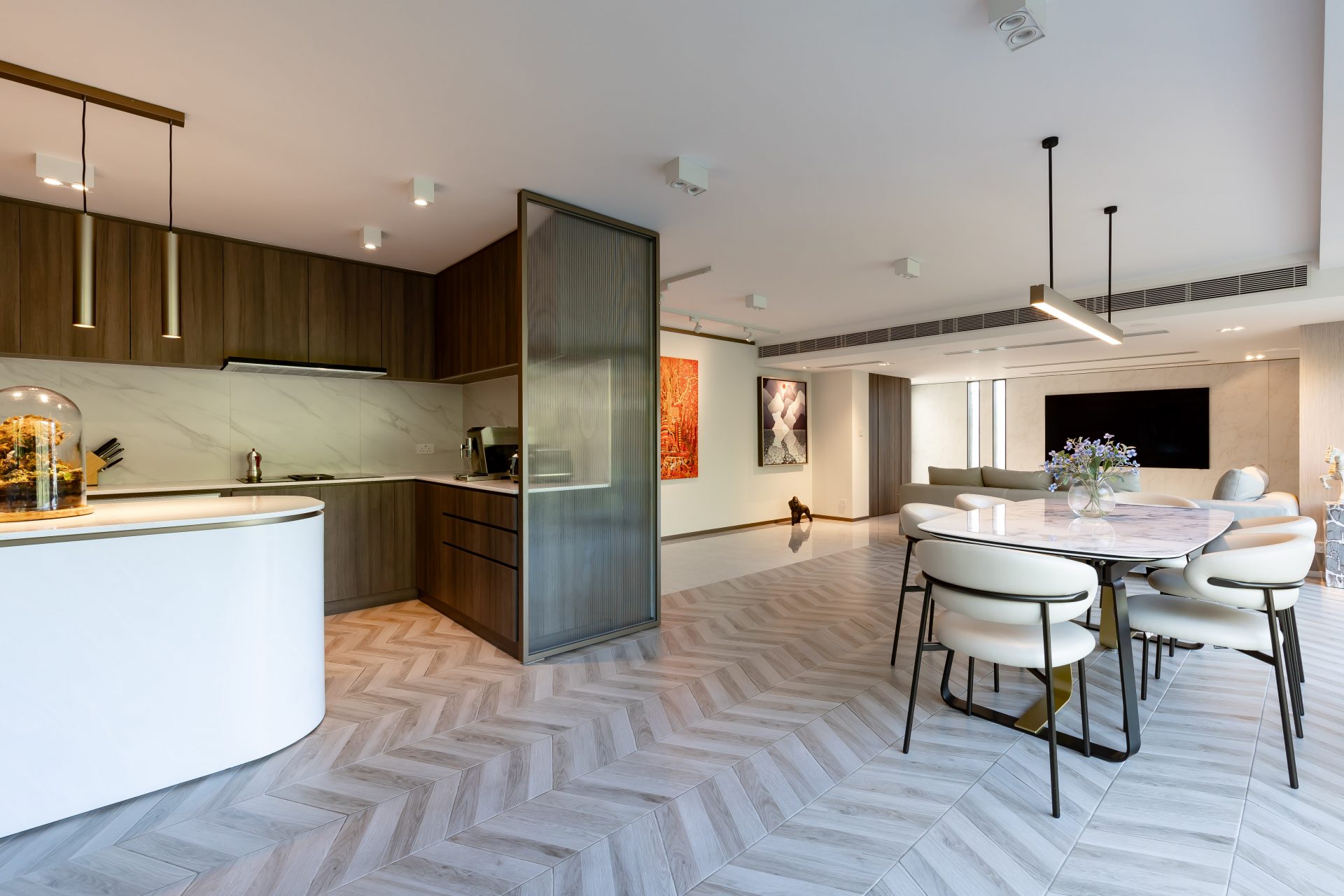 Living room and staircase design in a house
