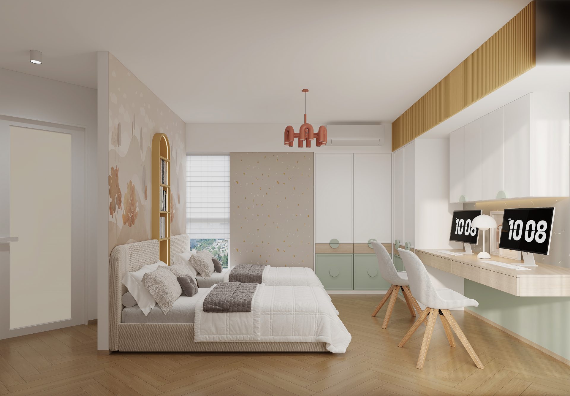 Laguna Verde — timber joinery, wall lights and a symmetrical headboard arrangement in the double bedroom