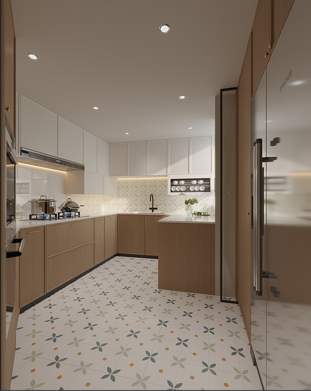Laguna Verde — white cabinetry and dark stone kitchen