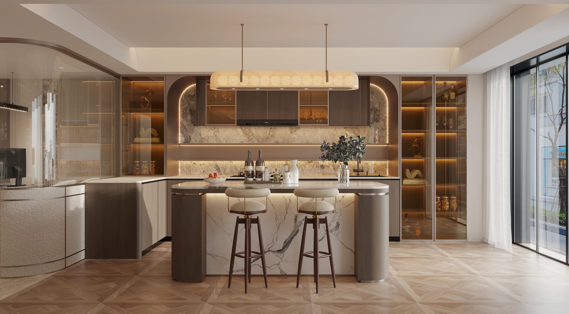 ED Design Showroom — The open island bar combined with high stools provides a flexible space for discussion and display.