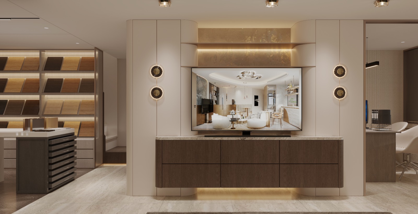Material display and consultation area at the ED Design Wanchai flagship showroom